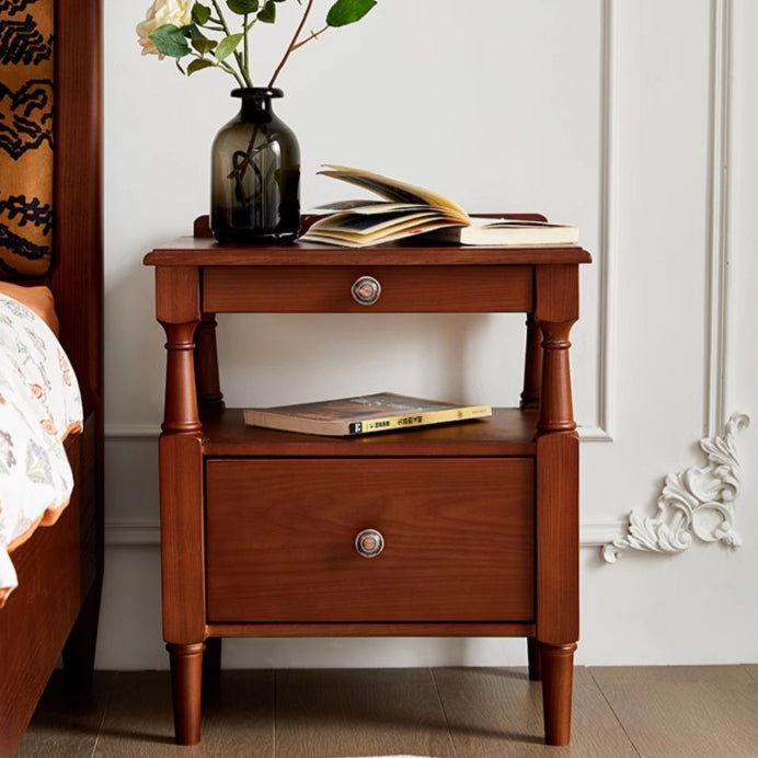 French Ash Wood 2-Drawer Nightstand