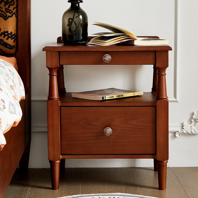 French Ash Wood 2-Drawer Nightstand — Walnut