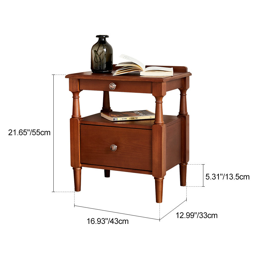 French Ash Wood 2-Drawer Nightstand