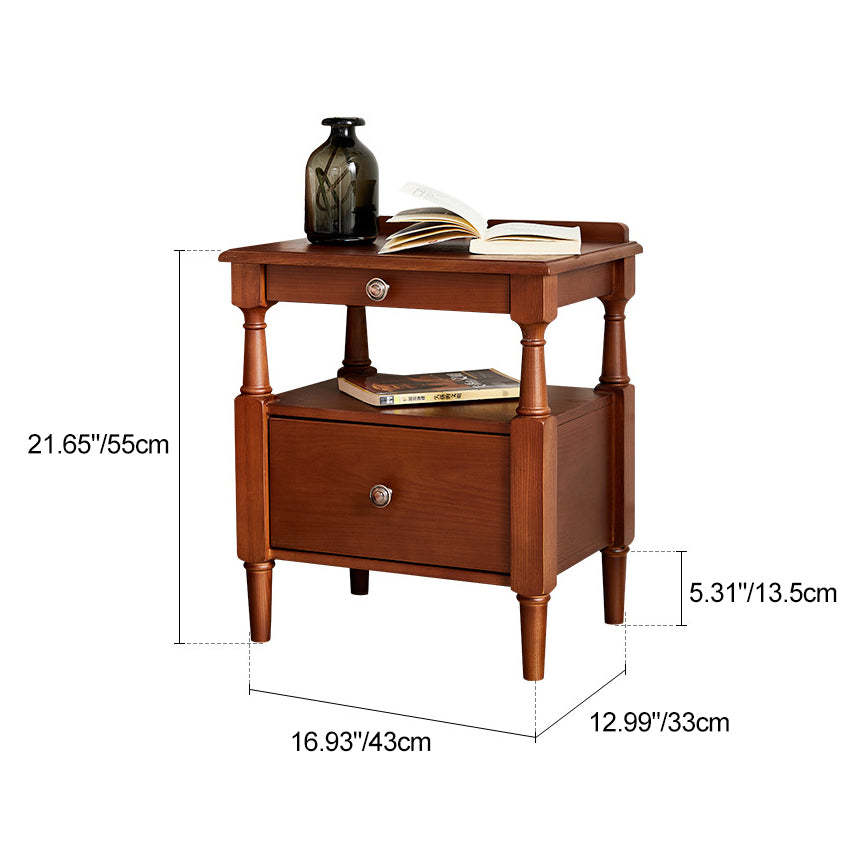 French Ash Wood 2-Drawer Nightstand