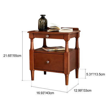 French Ash Wood 2-Drawer Nightstand