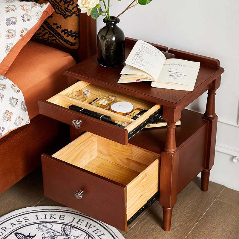 French Ash Wood 2-Drawer Nightstand