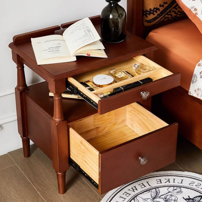 French Ash Wood 2-Drawer Nightstand
