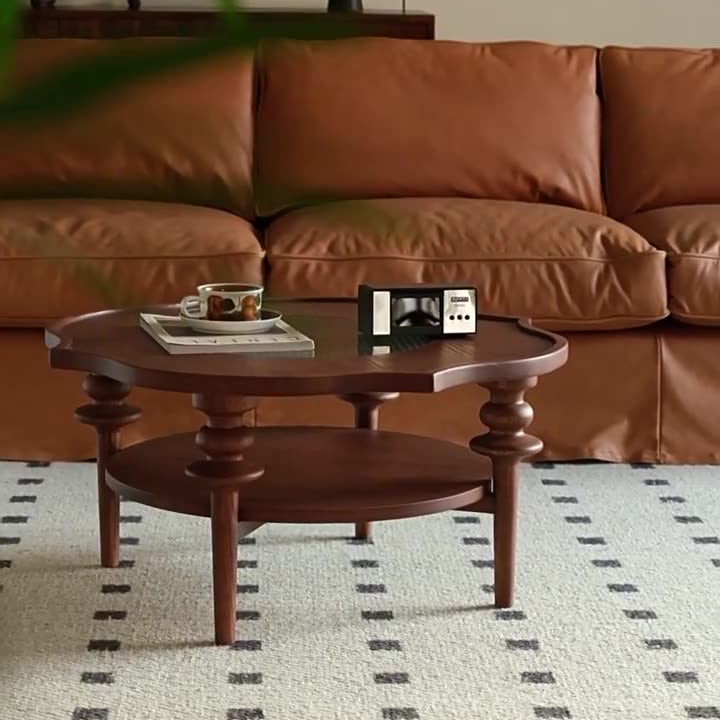 French Petal Wood Glass 2-Tier Coffee Table