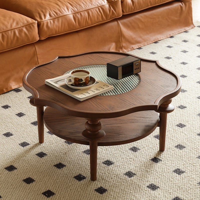 French Petal Wood Glass 2-Tier Coffee Table