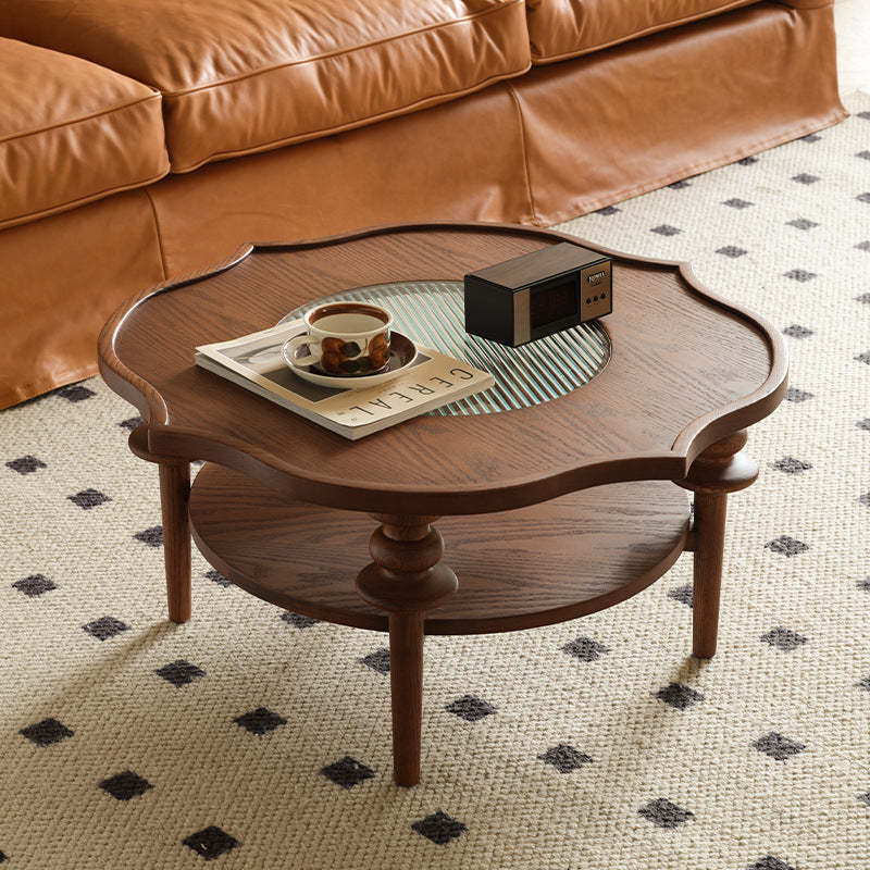 French Petal Wood Glass 2-Tier Coffee Table