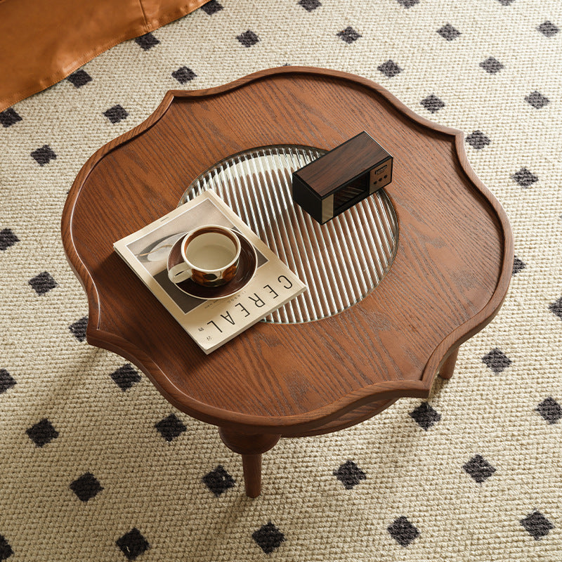 French Petal Wood Glass 2-Tier Coffee Table