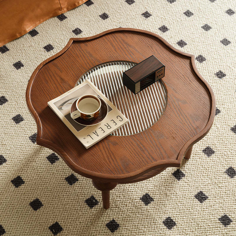 French Petal Wood Glass 2-Tier Coffee Table