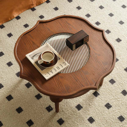 French Petal Wood Glass 2-Tier Coffee Table