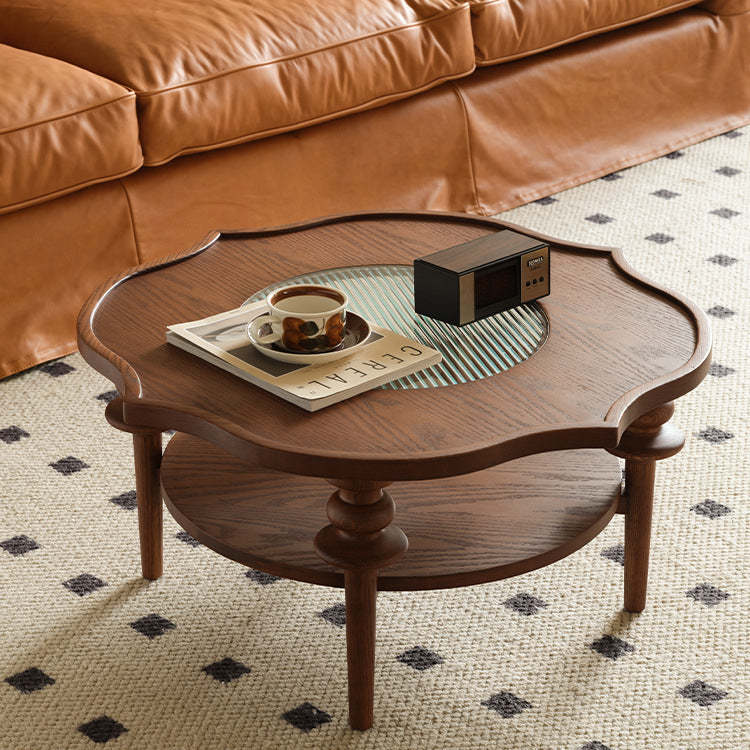 French Petal Wood Glass 2-Tier Coffee Table