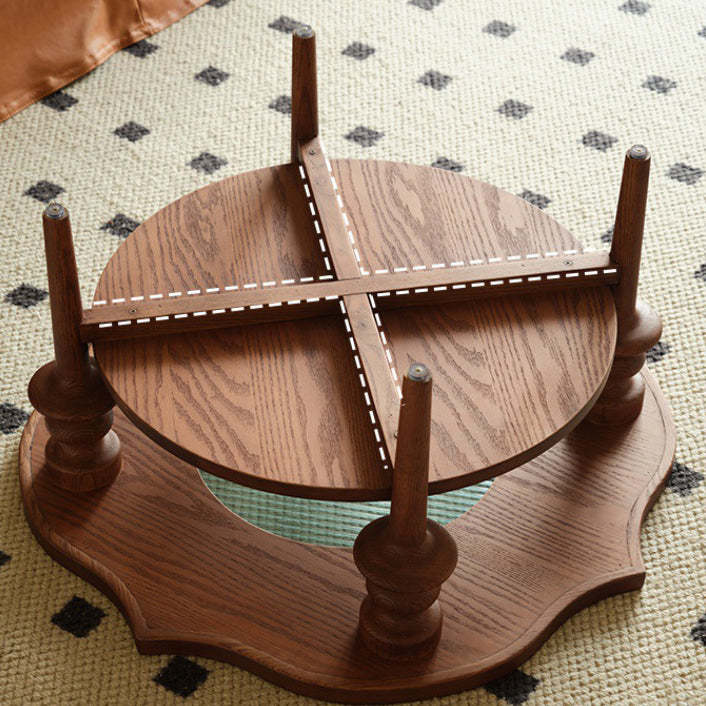 French Petal Wood Glass 2-Tier Coffee Table