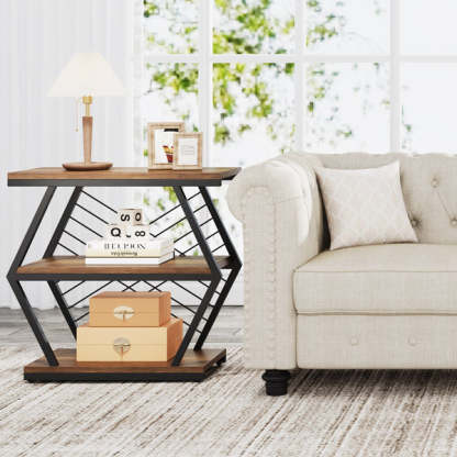 Retro Hexagonal Iron 3-Tier End Table