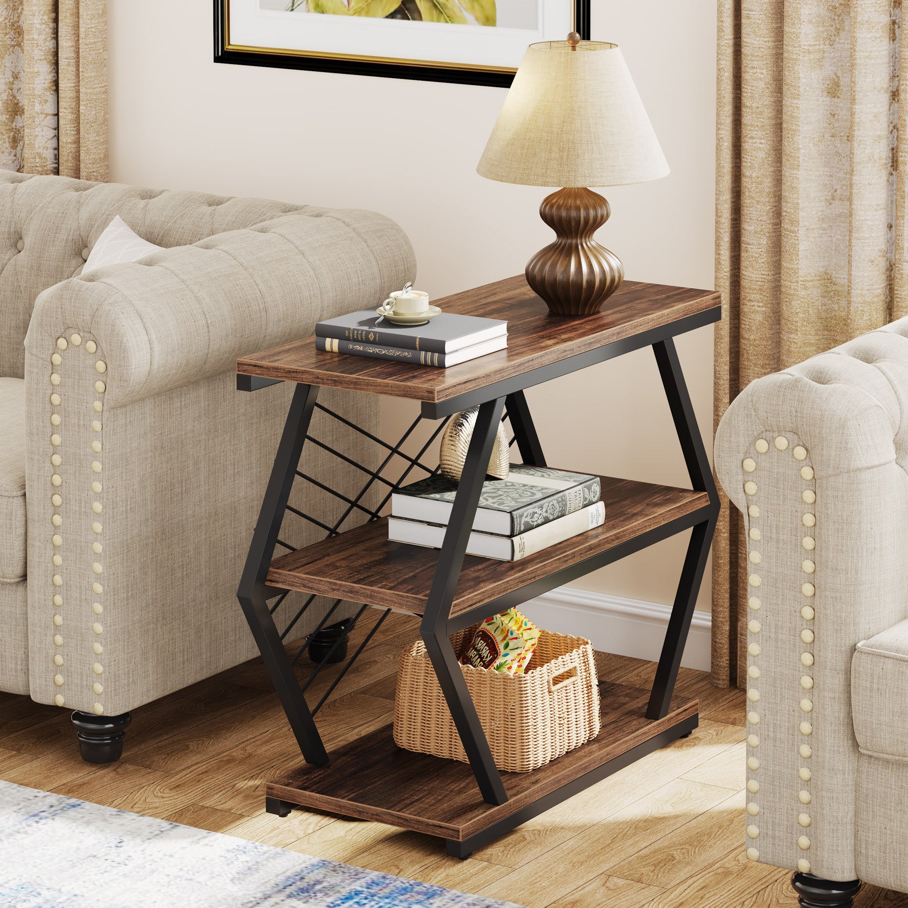 Retro Hexagonal Iron 3-Tier End Table