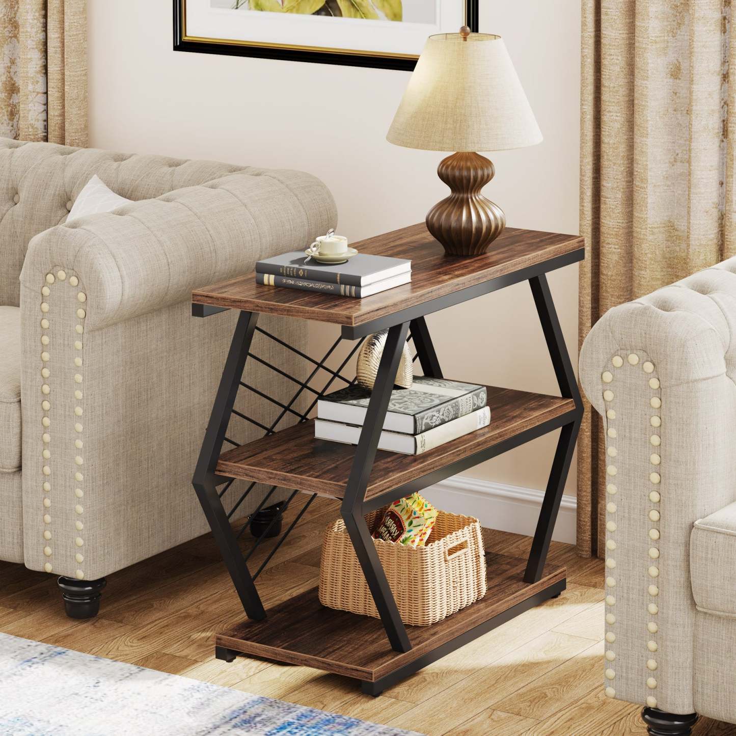 Retro Hexagonal Iron 3-Tier End Table