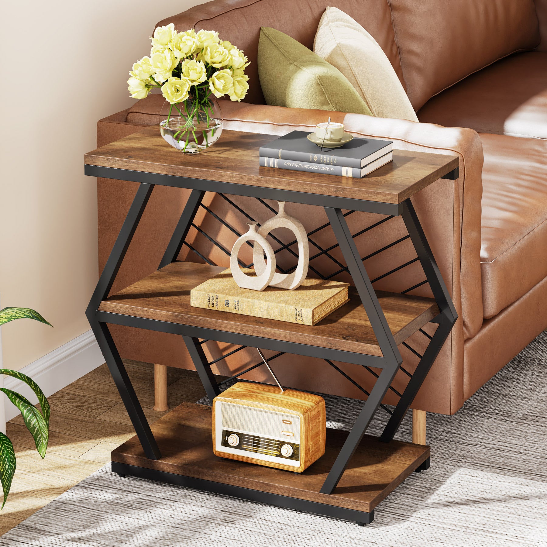 Retro Hexagonal Iron 3-Tier End Table