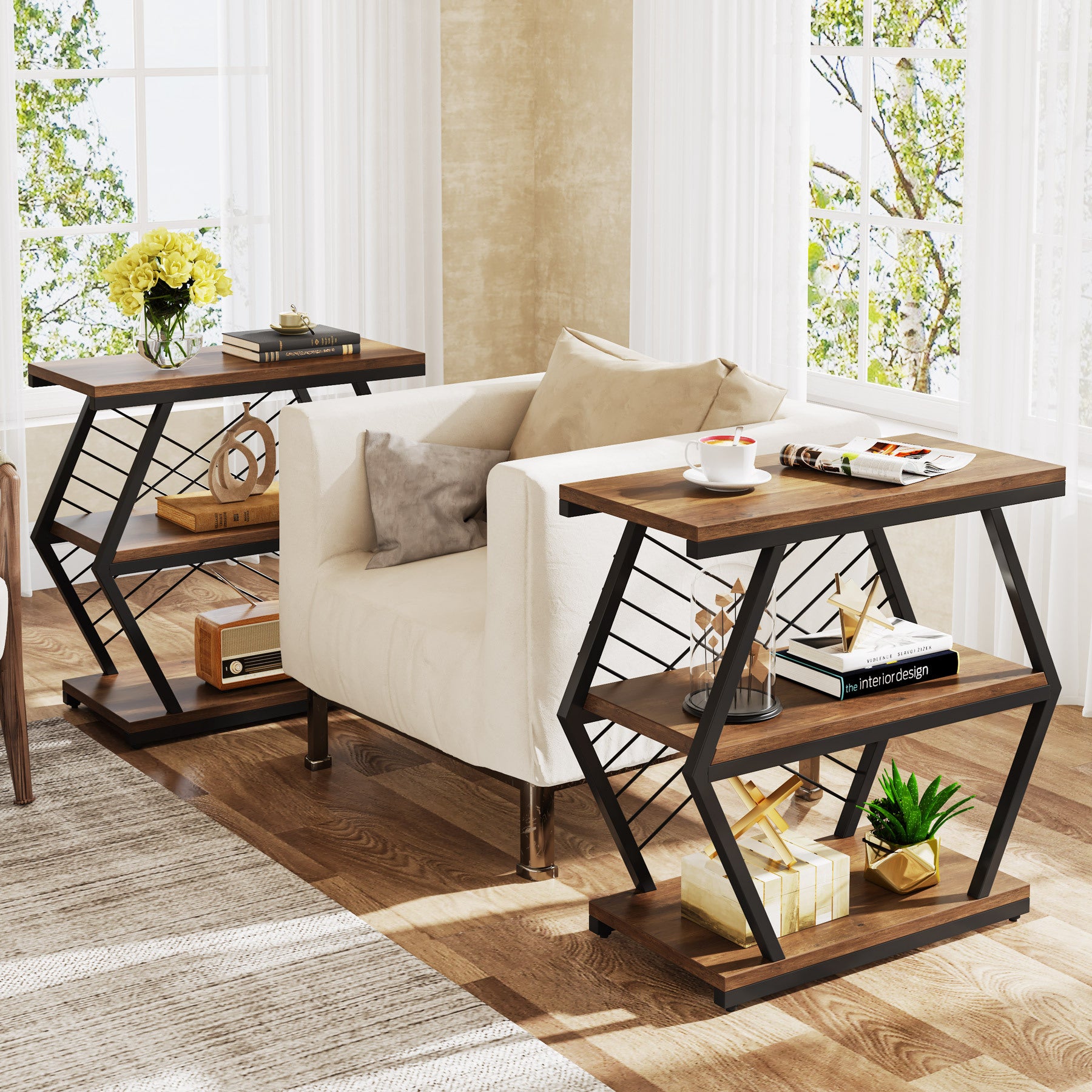 Retro Hexagonal Iron 3-Tier End Table