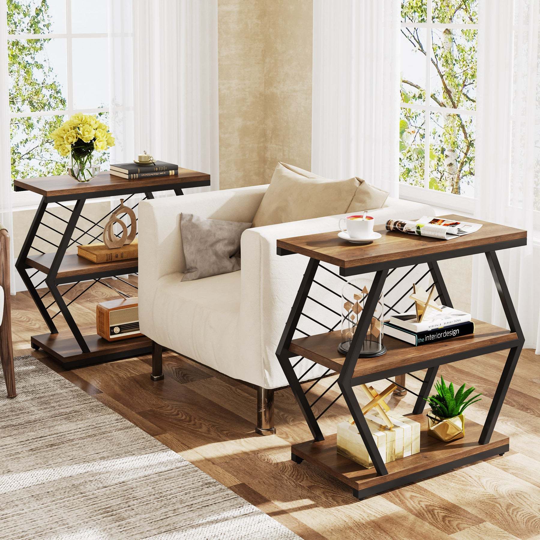 Retro Hexagonal Iron 3-Tier End Table