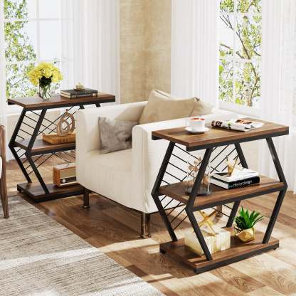 Retro Hexagonal Iron 3-Tier End Table