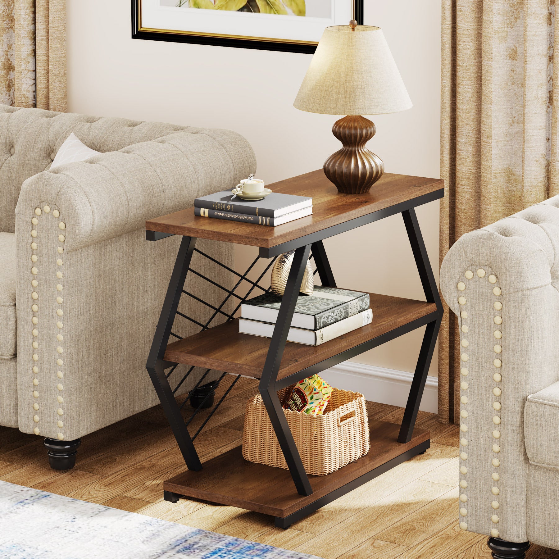 Retro Hexagonal Iron 3-Tier End Table