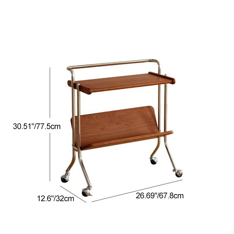 Mid-Century Solid Wood Stainless Steel 2-Tier End Table