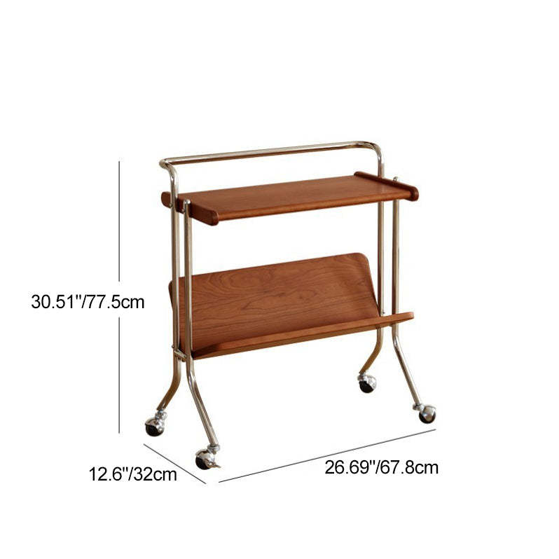 Mid-Century Solid Wood Stainless Steel 2-Tier End Table