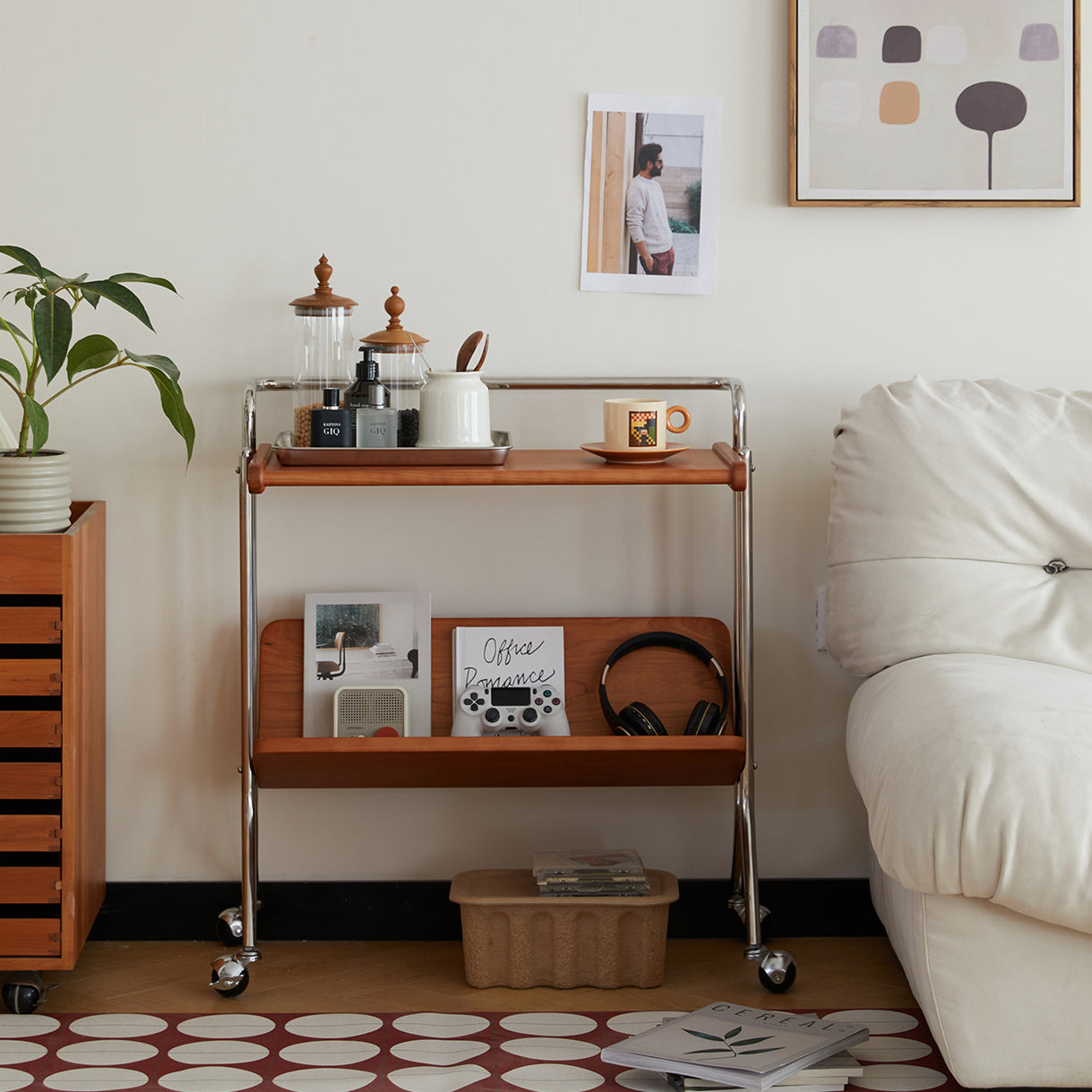 Mid-Century Solid Wood Stainless Steel 2-Tier End Table