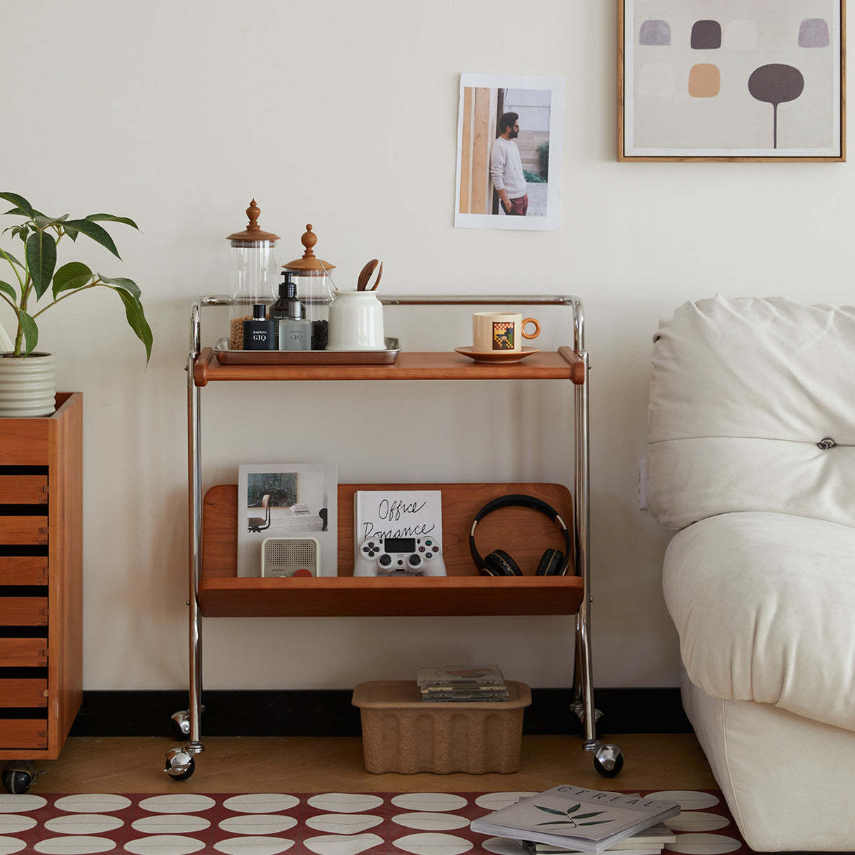 Mid-Century Solid Wood Stainless Steel 2-Tier End Table