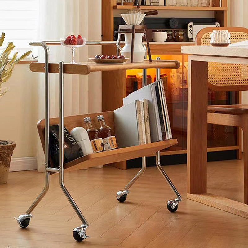 Mid-Century Solid Wood Stainless Steel 2-Tier End Table