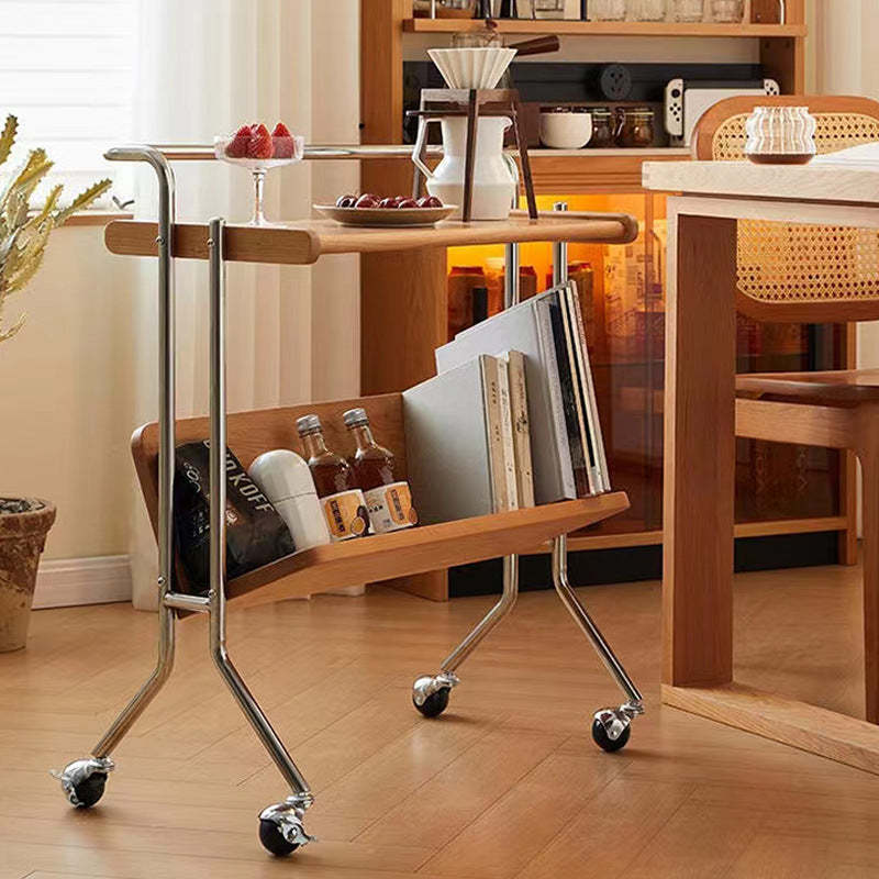 Mid-Century Solid Wood Stainless Steel 2-Tier End Table