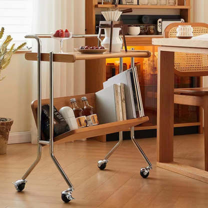 Mid-Century Solid Wood Stainless Steel 2-Tier End Table