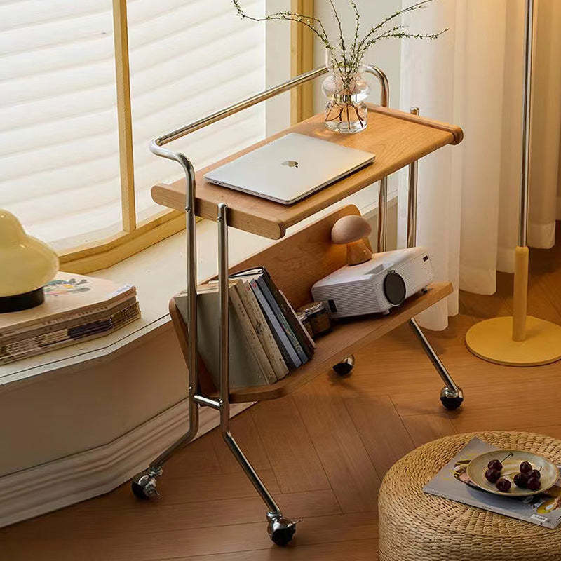Mid-Century Solid Wood Stainless Steel 2-Tier End Table