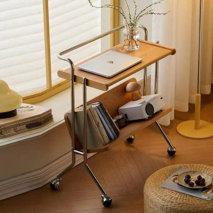 Mid-Century Solid Wood Stainless Steel 2-Tier End Table