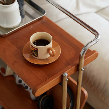 Mid-Century Solid Wood Stainless Steel 2-Tier End Table