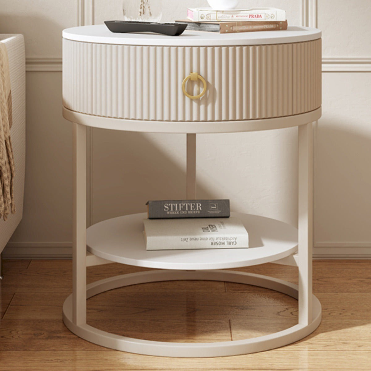 Minimalist Stone Steel Round Side Table