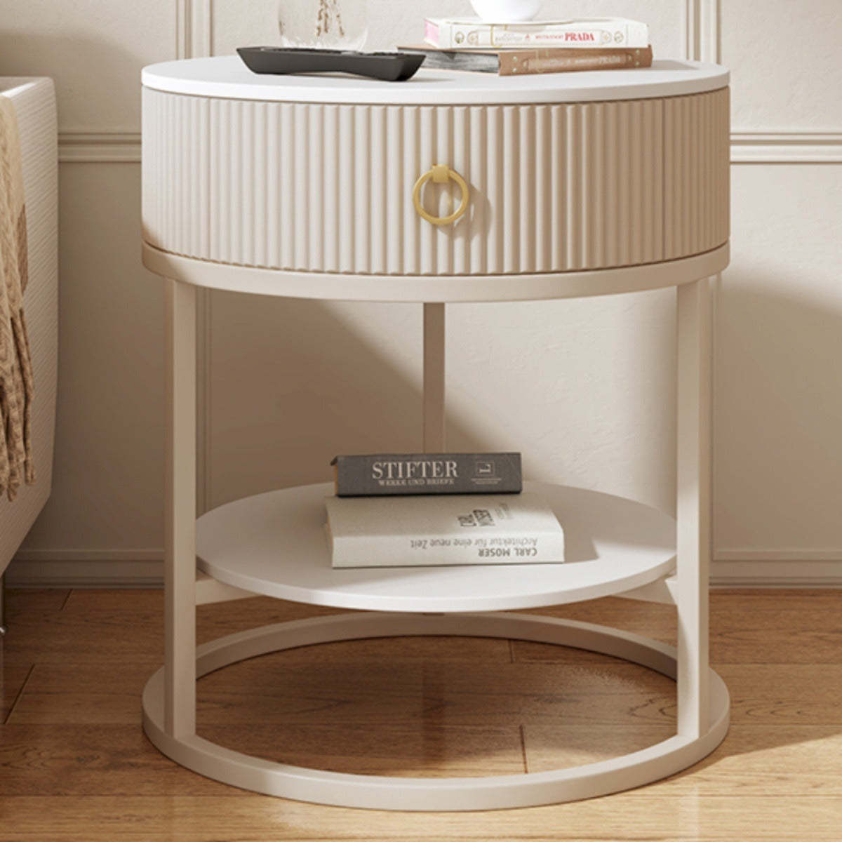 Minimalist Stone Steel Round Side Table