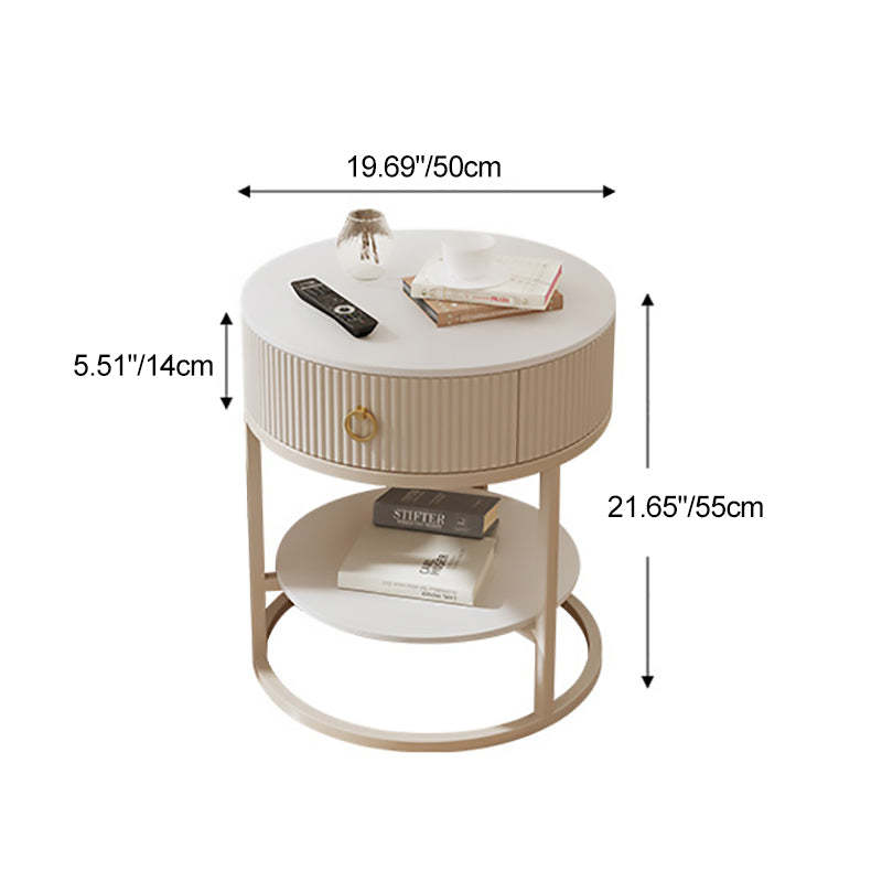 Minimalist Rock 1-Drawer 2-Tier End Table — Snow White