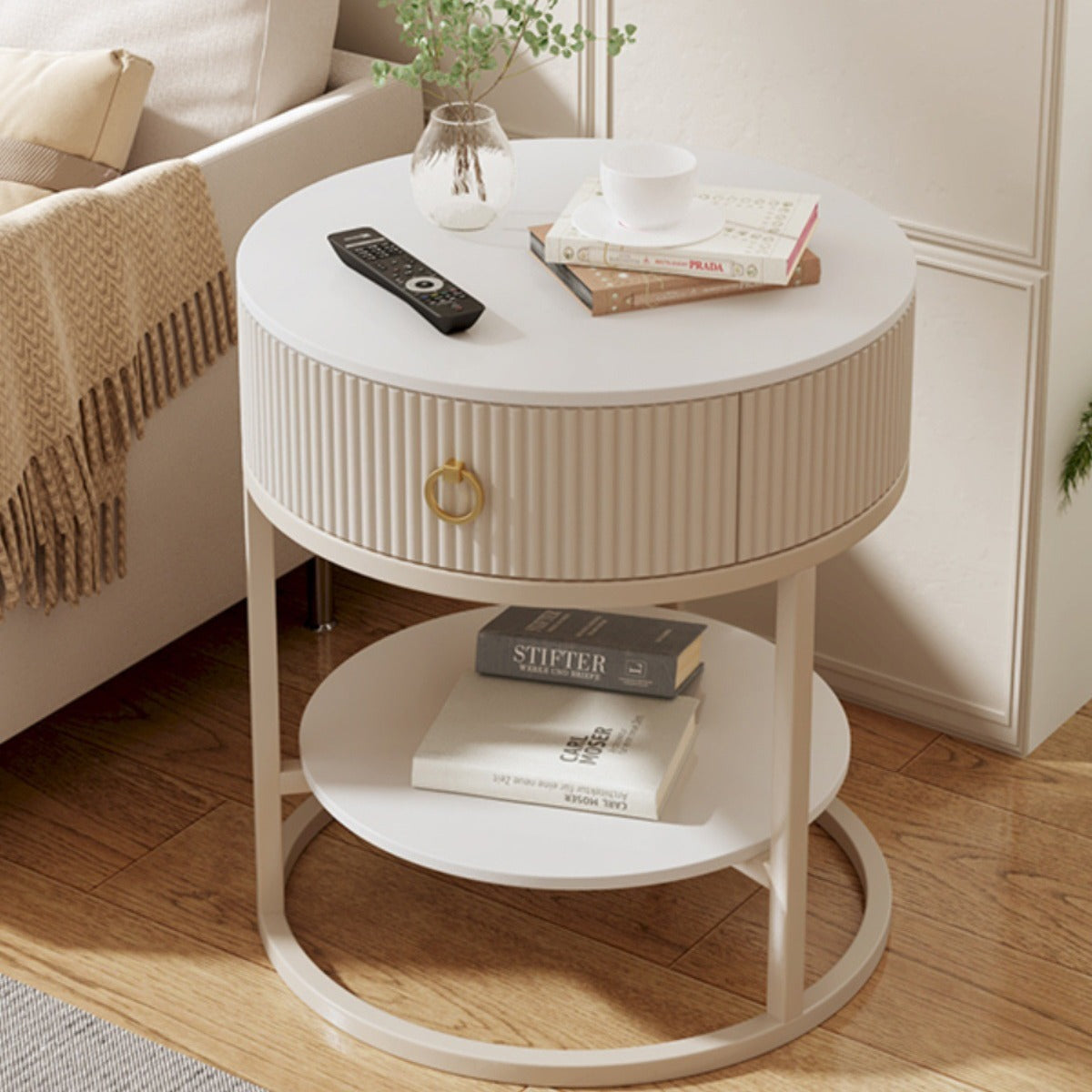 Minimalist Rock 1-Drawer 2-Tier End Table — White