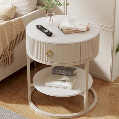 Minimalist Rock 1-Drawer 2-Tier End Table — White