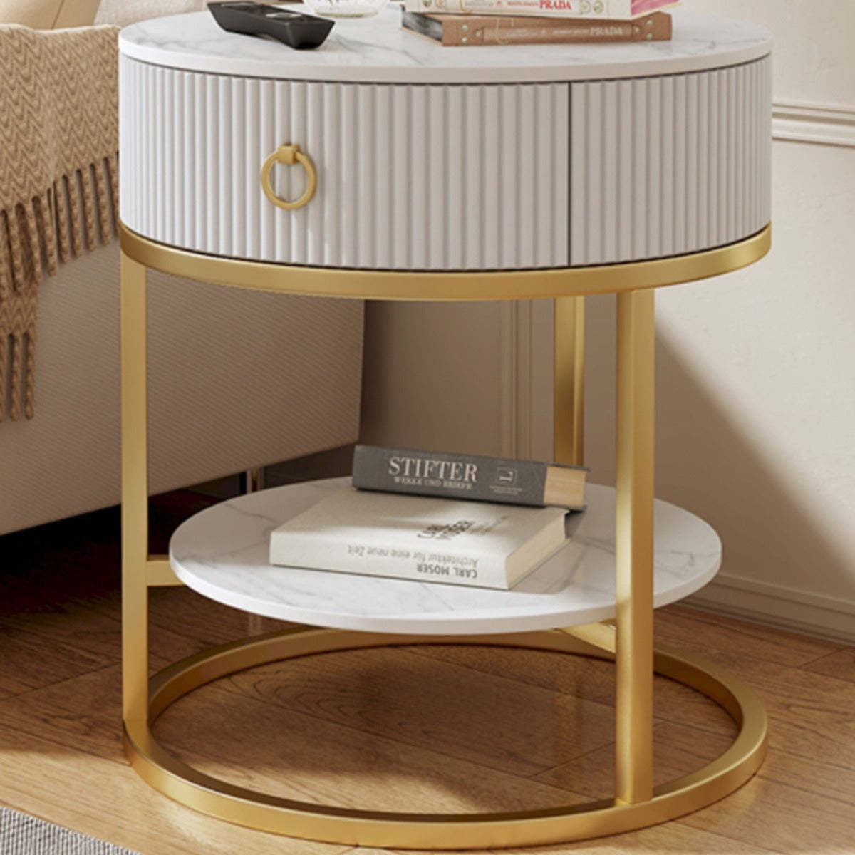Minimalist Stone Steel Round Side Table