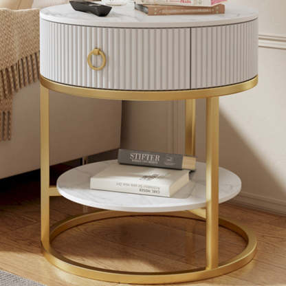 Minimalist Stone Steel Round Side Table