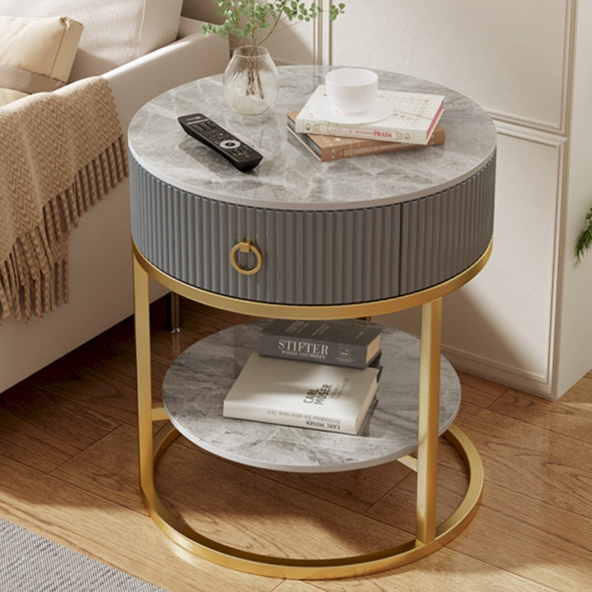 Minimalist Rock 1-Drawer 2-Tier End Table — Gray