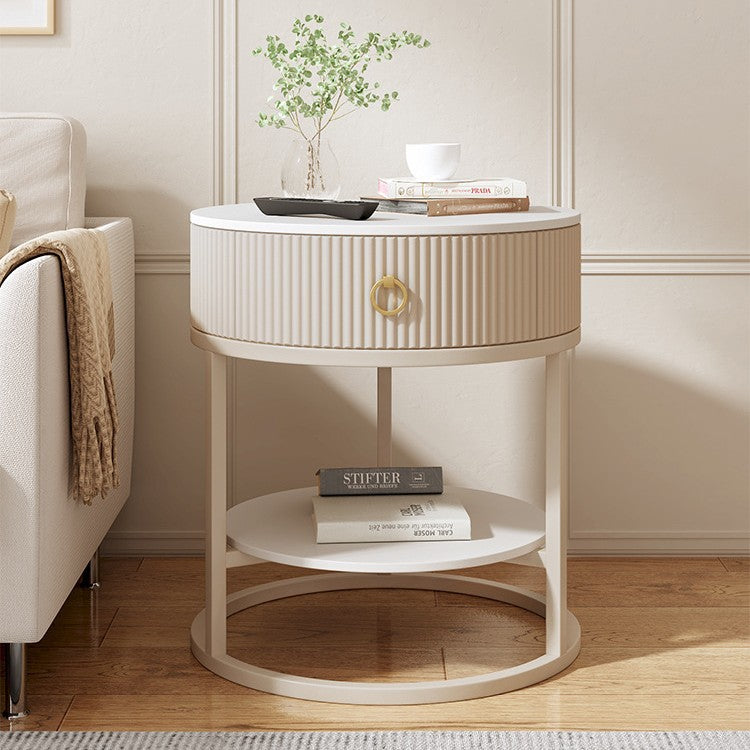 Minimalist Stone Steel Round Side Table