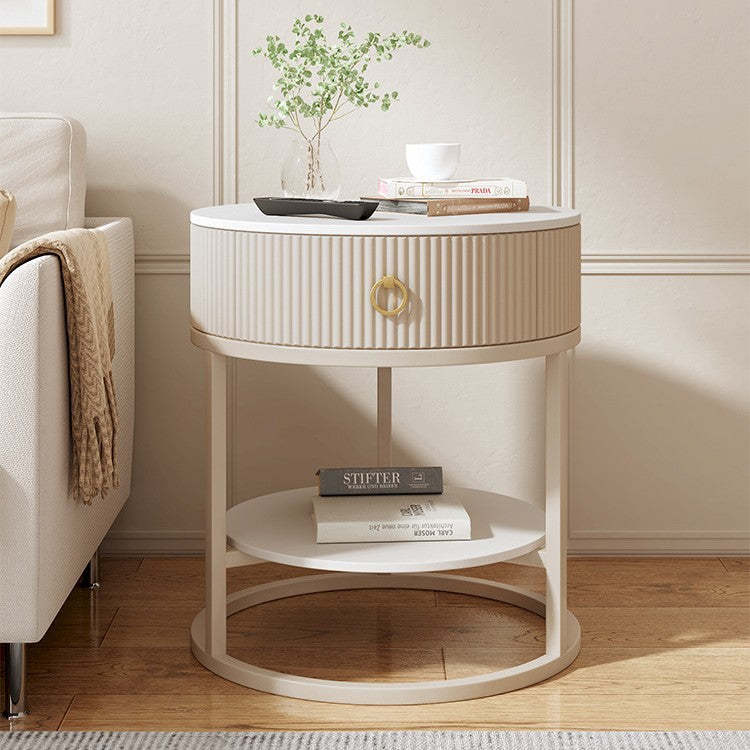 Minimalist Stone Steel Round Side Table