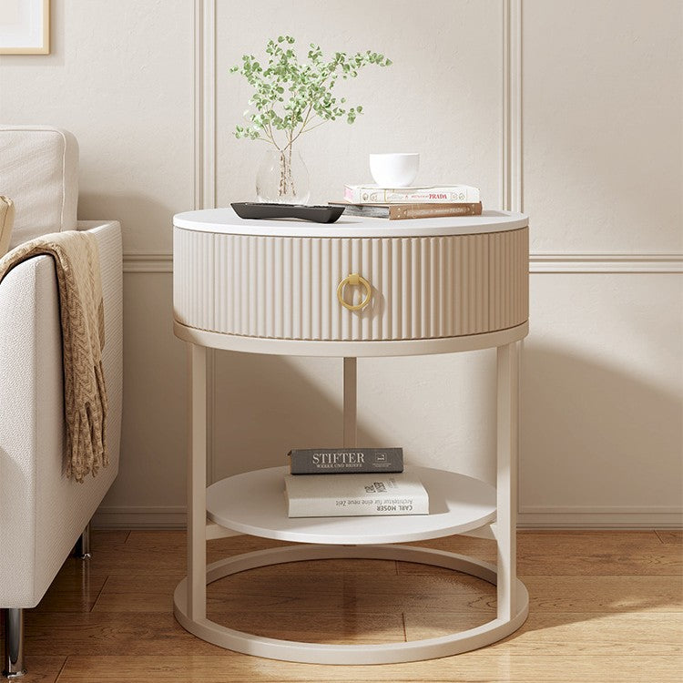 Minimalist Stone Steel Round Side Table
