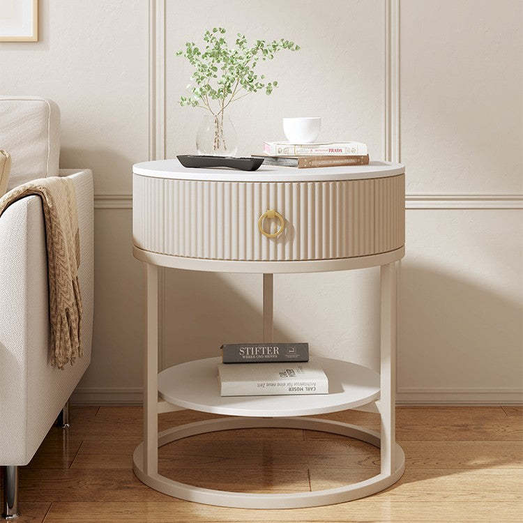 Minimalist Stone Steel Round Side Table