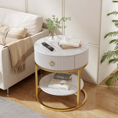 Minimalist Stone Steel Round Side Table — 1 / White