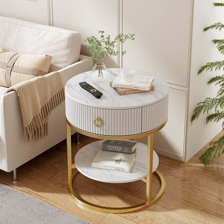 Minimalist Stone Steel Round Side Table