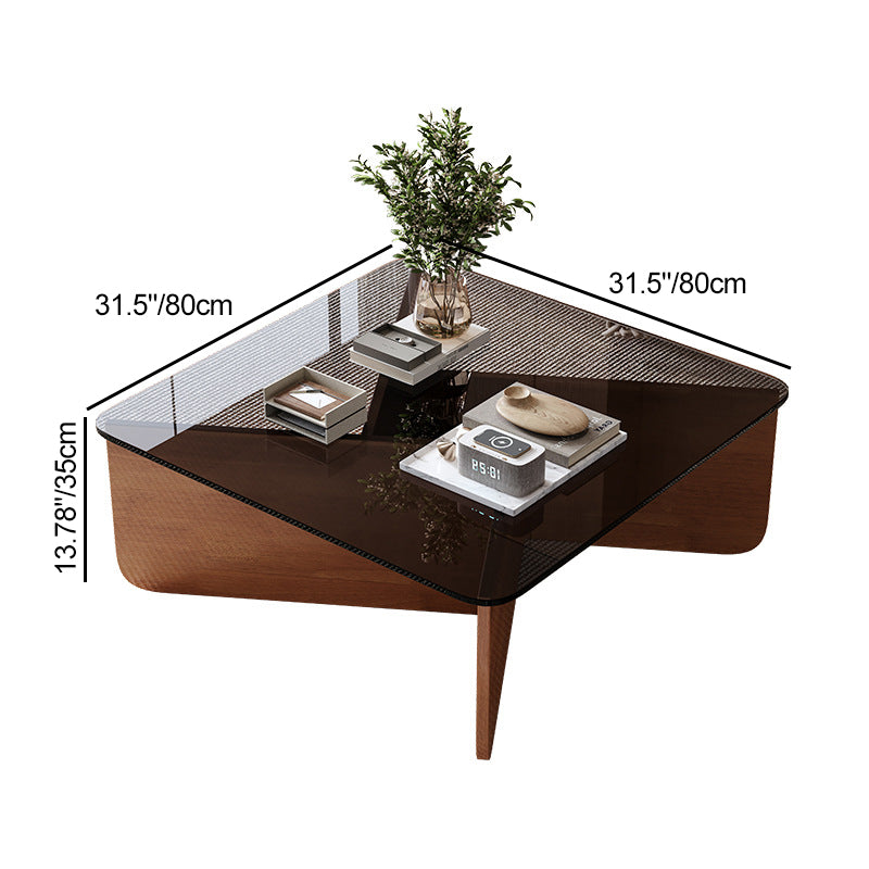 Contemporary Glass Wood Interlocking Coffee Table — Wood Color