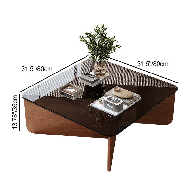 Contemporary Glass Wood Interlocking Coffee Table — Wood Color