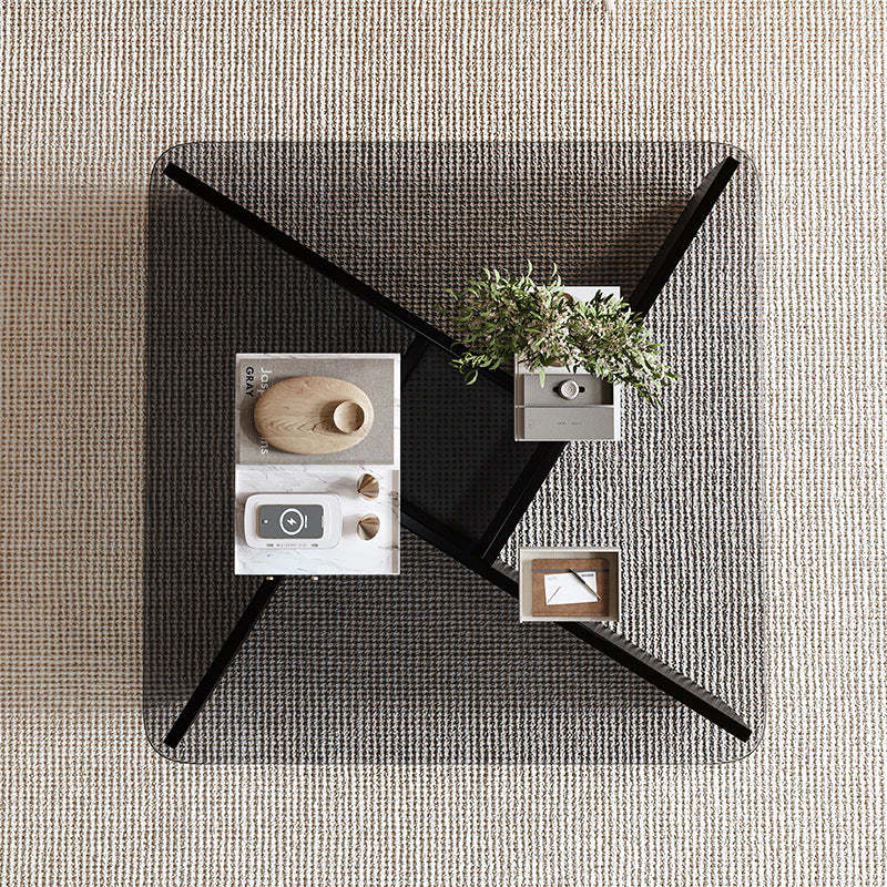 Contemporary Glass Wood Interlocking Coffee Table